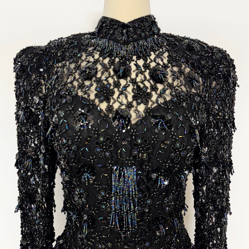Oleg Cassini Black Tie Evening Heavily Beaded Gown with Trumpet Skirt Dress 6 - Picture 5 of 14